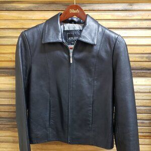 VTG Adler Collection Women's Black 100% NZ Lambskin Leather Zip Frnt Jacket Sz L